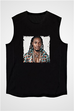 Fetty Wap Baskılı Unisex Siyah Kolsuz Tişört