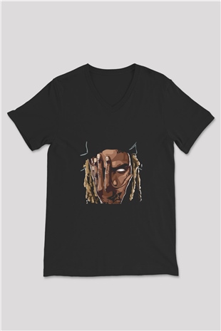Fetty Wap Baskılı Unisex Siyah V Yaka Tişört