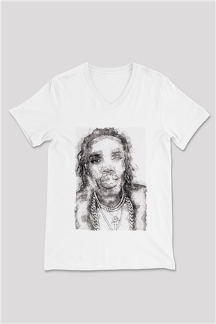 Fetty Wap Beyaz Unisex V Yaka Tişört
