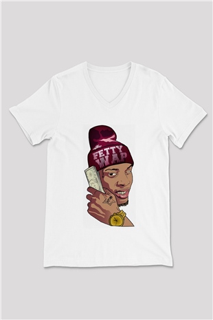 Fetty Wap Beyaz Unisex V Yaka Tişört