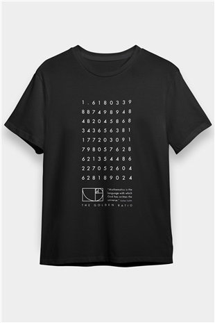Fibonacci Altın Oran Baskılı Unisex Siyah Tişört