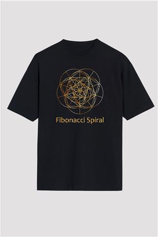 Fibonacci Spirali Baskılı Unisex Oversize Tişört - Tshirt