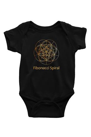 Fibonacci Spirali Baskılı Unisex  Siyah Bebek Body - Zıbın