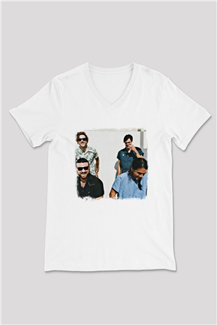 Fidlar Baskılı Unisex Beyaz V Yaka Tişört