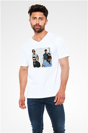 Fidlar Baskılı Unisex Beyaz V Yaka Tişört