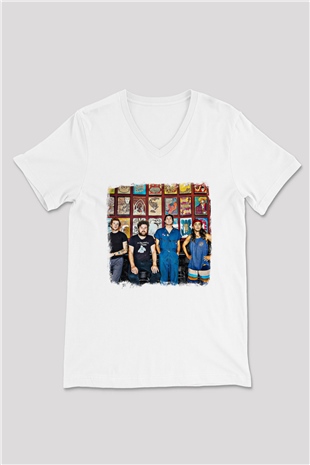 Fidlar Baskılı Unisex Beyaz V Yaka Tişört