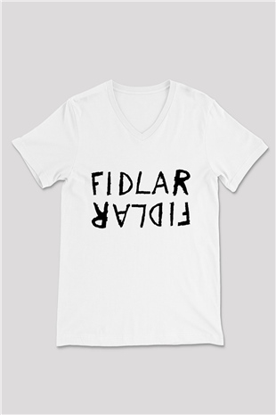 Fidlar Beyaz Unisex V Yaka Tişört T-Shirt