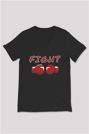 Fight Baskılı Unisex Siyah  V Yaka Tişört