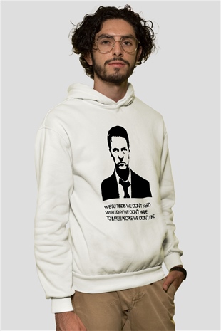 Fight Club Dövüş Klubü Beyaz Unisex Kapşonlu Sweatshirt