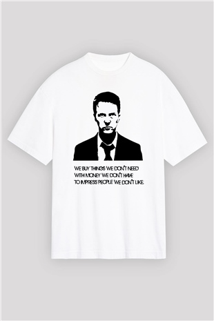 Fight Club Dövüş Klubü Beyaz Unisex Oversize Tişört