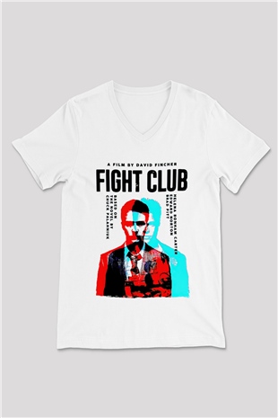 Fight Club Dövüş Klubü Beyaz Unisex  V Yaka Tişört