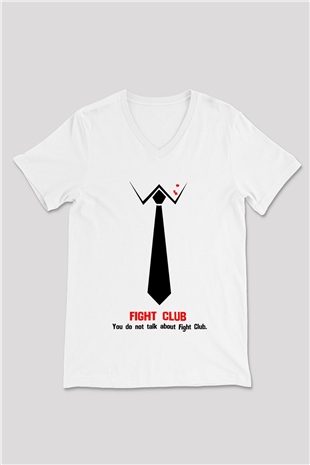 Fight Club Dövüş Klubü Beyaz Unisex V Yaka Tişört