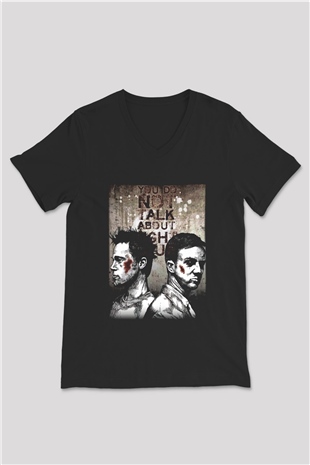 Fight Club Dövüş Klubü Siyah Unisex V Yaka Tişört
