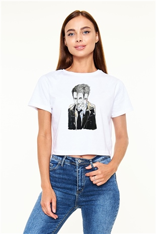 Fight Club (Tyler Durden) Baskılı Beyaz Crop Top Kadın Tişört - Tshirt