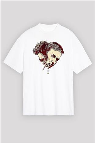 Fight Club (Tyler Durden) Baskılı Beyaz Unisex Oversize Tişört - Tshirt
