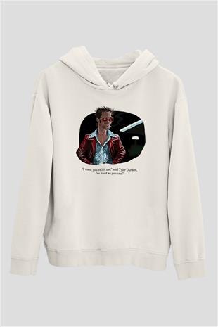 Fight Club (Tyler Durden) Baskılı Beyaz Unisex Hoodie