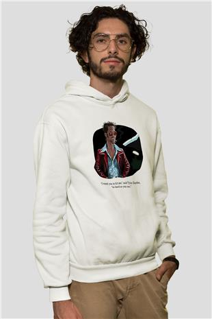 Fight Club (Tyler Durden) Baskılı Beyaz Unisex Hoodie