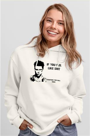 Fight Club (Tyler Durden) Baskılı Beyaz Unisex Hoodie