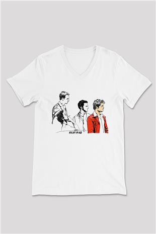 Fight Club (Tyler Durden) Baskılı Beyaz Unisex V Yaka Tişört - Tshirt