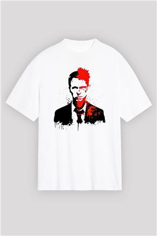 Fight Club (Tyler Durden) Baskılı Beyaz Unisex Oversize Tişört - Tshirt