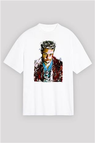 Fight Club (Tyler Durden) Baskılı Beyaz Unisex Oversize Tişört - Tshirt