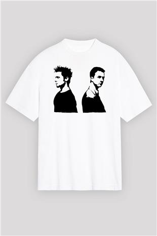 Fight Club (Tyler Durden) Baskılı Beyaz Unisex Oversize Tişört - Tshirt