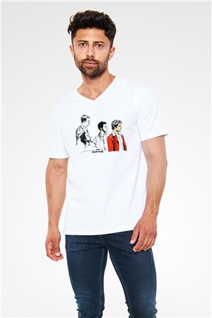 Fight Club (Tyler Durden) Baskılı Beyaz Unisex V Yaka Tişört - Tshirt