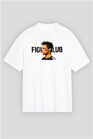 Fight Club (Tyler Durden) Baskılı Beyaz Unisex Oversize Tişört - Tshirt