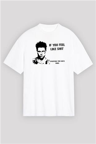 Fight Club (Tyler Durden) Baskılı Beyaz Unisex Oversize Tişört - Tshirt