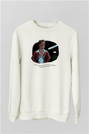 Fight Club (Tyler Durden) Baskılı Beyaz Unisex Sweatshirt