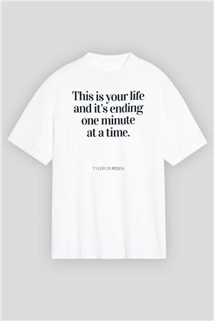 Fight Club (Tyler Durden) Baskılı Beyaz Unisex Oversize Tişört - Tshirt