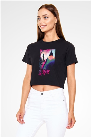 Fight Club (Tyler Durden) Baskılı Siyah Crop Top Kadın Tişört - Tshirt