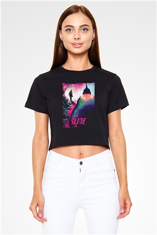 Fight Club (Tyler Durden) Baskılı Siyah Crop Top Kadın Tişört - Tshirt