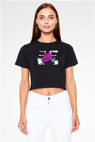 Fight Club (Tyler Durden) Baskılı Siyah Crop Top Kadın Tişört - Tshirt