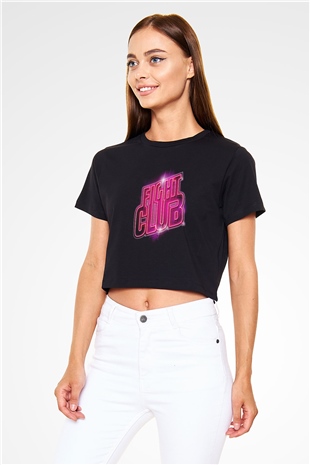 Fight Club (Tyler Durden) Baskılı Siyah Crop Top Kadın Tişört - Tshirt