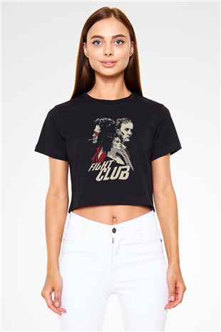 Fight Club (Tyler Durden) Baskılı Siyah Crop Top Kadın Tişört - Tshirt