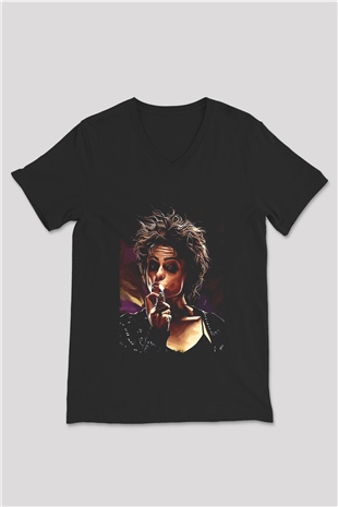 Fight Club (Tyler Durden) Baskılı Unisex Siyah V Yaka Tişört - Tshirt