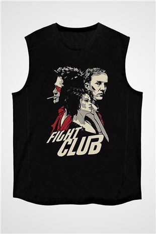 Fight Club (Tyler Durden) Baskılı Unisex Siyah Kolsuz Tişört - Tshirt