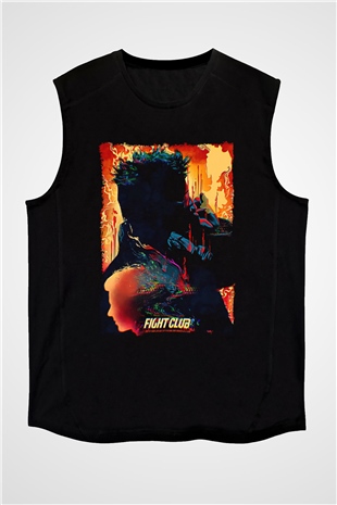 Fight Club (Tyler Durden) Baskılı Unisex Siyah Kolsuz Tişört - Tshirt