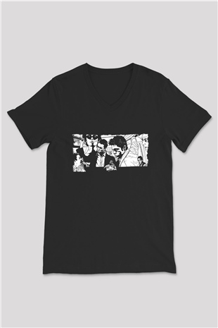 Fight Club (Tyler Durden) Baskılı Unisex Siyah V Yaka Tişört - Tshirt