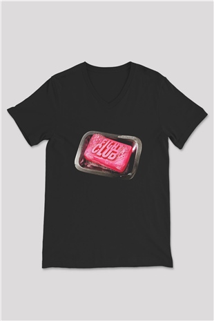 Fight Club (Tyler Durden) Baskılı Unisex Siyah V Yaka Tişört - Tshirt