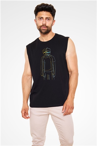 Fight Club (Tyler Durden) Baskılı Unisex Siyah Kolsuz Tişört - Tshirt