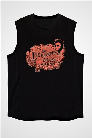 Fight Club (Tyler Durden) Baskılı Unisex Siyah Kolsuz Tişört - Tshirt