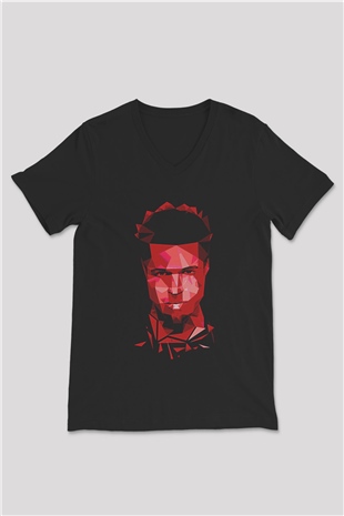 Fight Club (Tyler Durden) Baskılı Unisex Siyah V Yaka Tişört - Tshirt