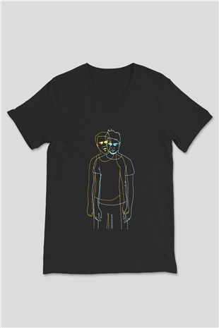 Fight Club (Tyler Durden) Baskılı Unisex Siyah V Yaka Tişört - Tshirt