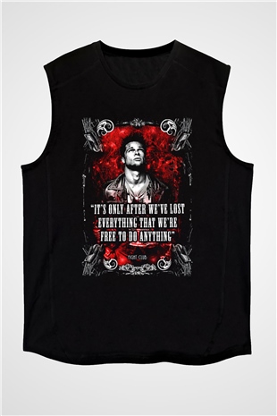 Fight Club (Tyler Durden) Baskılı Unisex Siyah Kolsuz Tişört - Tshirt