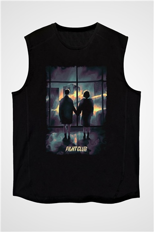 Fight Club (Tyler Durden) Baskılı Unisex Siyah Kolsuz Tişört - Tshirt