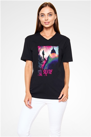 Fight Club (Tyler Durden) Baskılı Unisex Siyah V Yaka Tişört - Tshirt