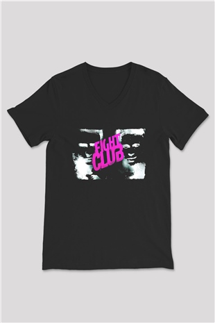 Fight Club (Tyler Durden) Baskılı Unisex Siyah V Yaka Tişört - Tshirt