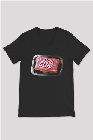 Fight Club (Tyler Durden) Baskılı Unisex Siyah V Yaka Tişört - Tshirt